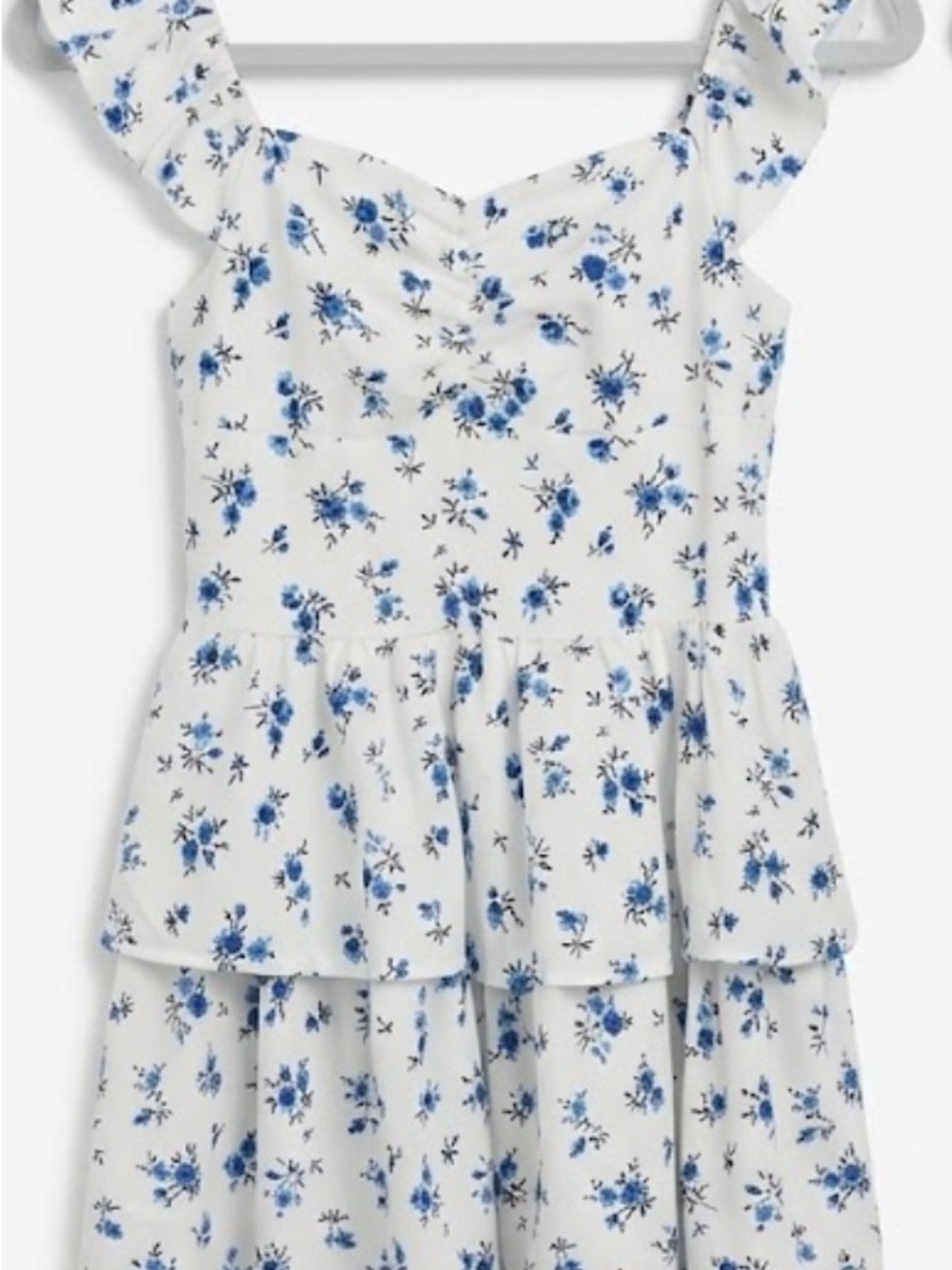 Amazon White & Blue Floral Tiered Camisole Dress for Girls